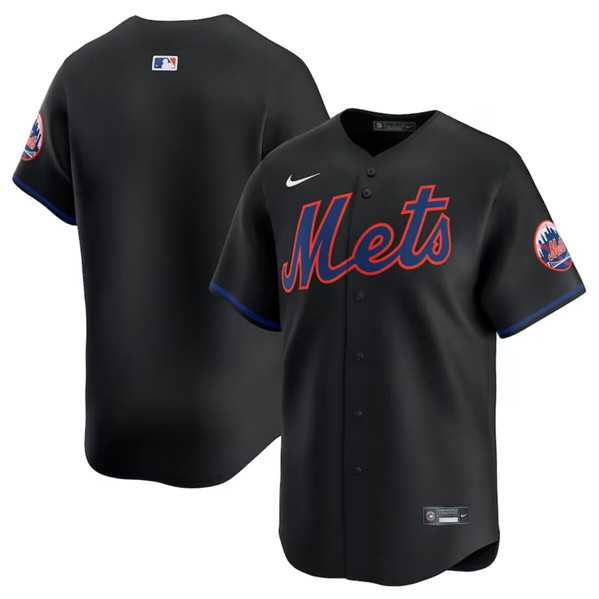 Men%27s New York Mets Blank 2024 Black Alternate Limited Stitched Baseball Jersey Dzhi